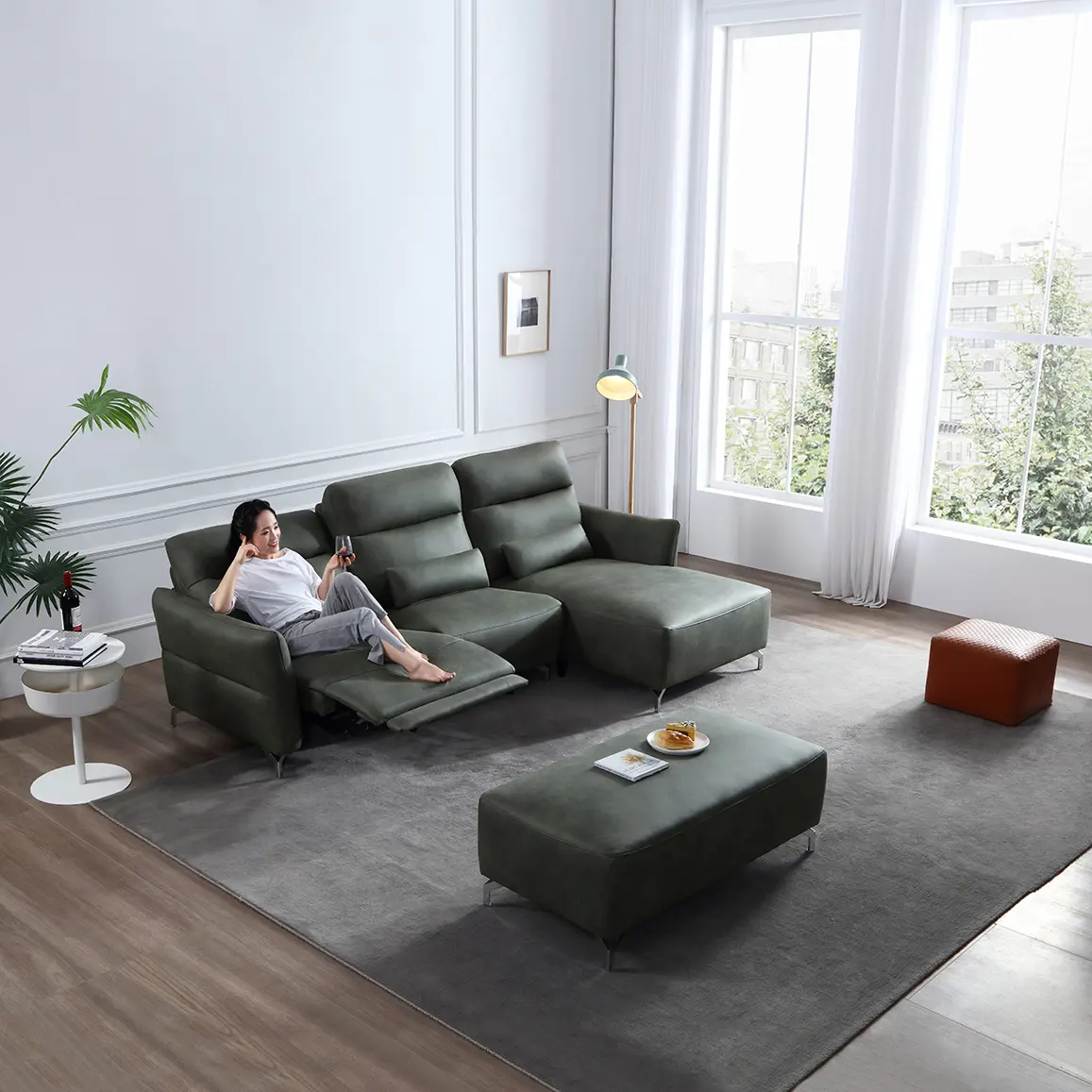 Desain Terbaru 2020 Bagian Kain Sofa Bentuk L, Set Sofa Elektrik dan Kursi Sudut Manual untuk Sofa Ruang Tamu