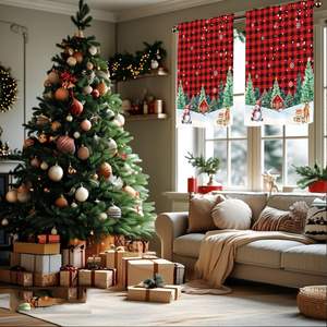 Rideaux de Noël pour <span class=keywords><strong>cuisine</strong></span>, style ferme, à carreaux Buffalo, courts, 2 panneaux, personnalisables - Product Image 4