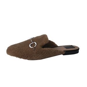 <span class=keywords><strong>Mules</strong></span> plates en fausse fourrure de mouton pour femme, pantoufles plates, chaussures plates - Product Image 2