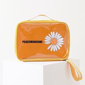 Large Capacity Glossy Red Cosmetic <b>Bag</b> Daisy Flower Print Waterproof Portable Travel Makeup Wash <b>Bag</b> With Hand Strap - Product Image 1