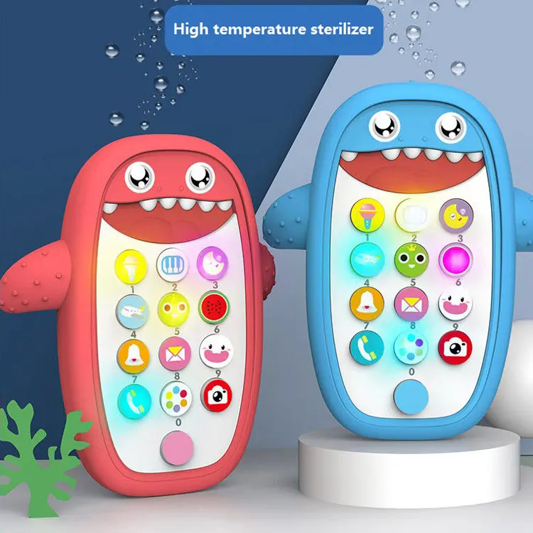 Милый мобильный телефон с изображением акулы музыка и легкая пластиковая кипяченая детская игрушка