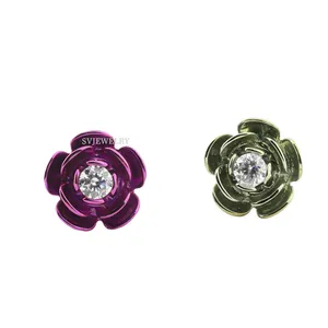 Delicate Multi Colored Flowers Titanium Body Piercing Jewelry Zircon Flower Core Floral Ornaments Stylish Lip Jewelry
