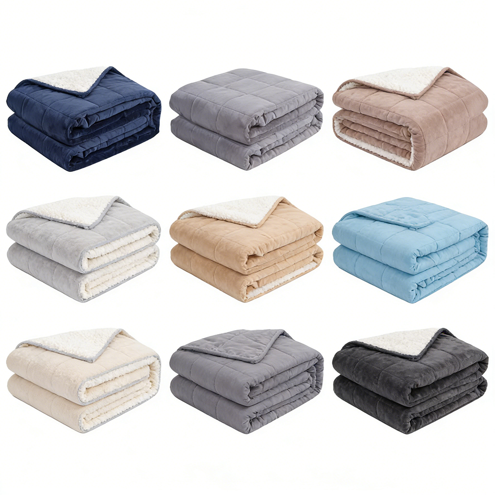 OEM Custom Color Size Woven Cotton Bamboo Quilted Weighted Blankets Glass Beads For Anti-Anxiety Travel Airplane Use-Adults Kids
