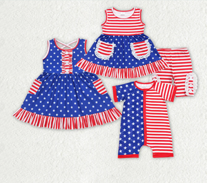 New Sibling Boys Baby Girls 4th Of July Stars Rompers Dresses <b>Clothes</b> Sets - Product Image 5
