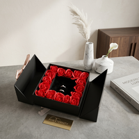 Boîte rigide à double porte avec logo personnalisable, conteneur haut de gamme avec rose éternelle et plateau pour bague, pour la présentation de bijoux