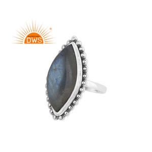 Marquise Shaped Silver Ring Natural Labradorite Gemstone Ring <b>Oxidized</b> 925 Sterling Silver Ring Jewelry Supplier - Product Image 1