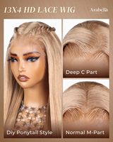 13x4 Perruque avant en dentelle dentelle transparente 220% densité cheveux vierges brun clair blond droit sans colle pré-plumé noeuds blanchis