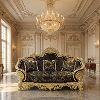 Canapé de luxe français en bois massif sculpté, style européen, pour salon, avec feuille d'or, tissu importé, éponge, sur mesure, pour villa, haut de gamme
