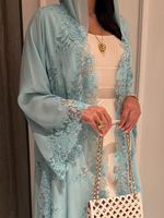 Abaya ouverte Mexizo personnalisée en dentelle délicate, style cardigan, pour femmes musulmanes, mode islamique modeste de Dubaï, vêtement d'extérieur