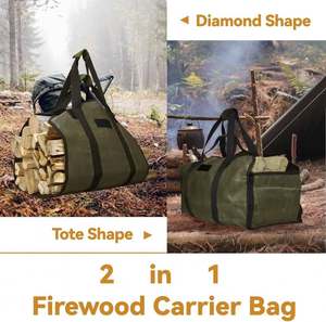 Free Sample Strong Waxed Canvas Log Carrier Tote <b>Bag</b> With Extra Long-Lasting Firewood Holder Handle Sturdy Wood Carrying <b>Bag</b> - Product Image 6