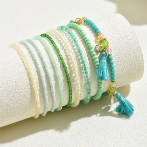 Fashion <b>Beaded</b> Bracelet <b>Set</b> Women's Tassel Geometric Design Multi Layered Jewelry Accessory for Casual Wear - Product Image 2