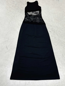 Sexy Floor-Length <b>See</b>-<b>Through</b> Backless <b>Dress</b>-Solid Digital Printed Natural Waist Washable & Sheer <b>Lace</b> Panels & Cut Out Detail - Product Image 2