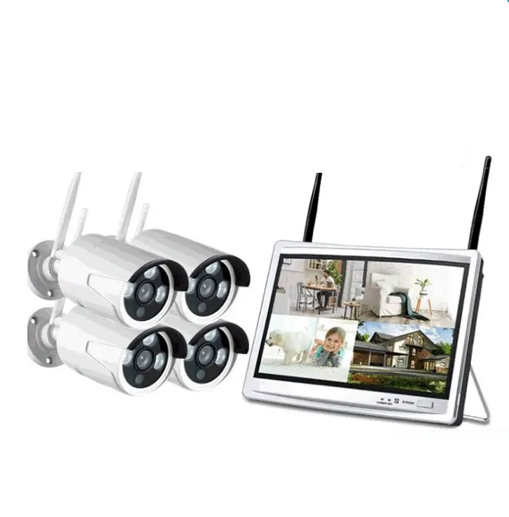 Hoge Kwaliteit Draadloze Wifi 4 Set Cctv Camera Nvr Met Monitor Display Pakket Surveillance 1080P