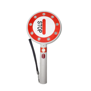 Panneau d'avertissement de circulation LED portable Stop & Go Pagaie de commande flash ronde rouge et verte rechargeable pour usage public - Product Image 1