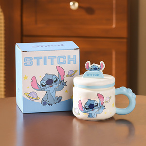 แก้วเซรามิค Stitch Angel รุ่นใหม่ พร้อมฝาปิดและที่วางโทรศัพท์ แก้วคู่การ์ตูนน่ารัก เหมาะสำหรับเป็นของขวัญวันเกิด - Product Image 5