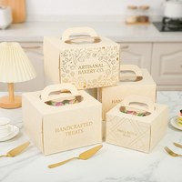 Boîte à gâteau en papier personnalisée de luxe avec poignée, boîte d'emballage rectangulaire en papier pour gâteau avec fenêtre transparente