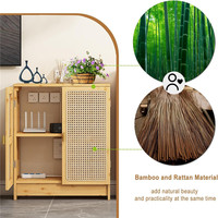 Armoire de rangement pour routeur WiFi en rotin, boîte de rangement au sol en bambou avec étagères réglables, armoires sur pied modernes à double étage