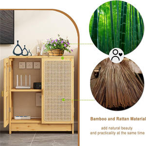 Gabinete de almacenamiento de enrutador WiFi de ratán, caja de almacenamiento de piso de bambú con estantes ajustables, gabinetes de pie modernos de doble Teir - Product Image 6