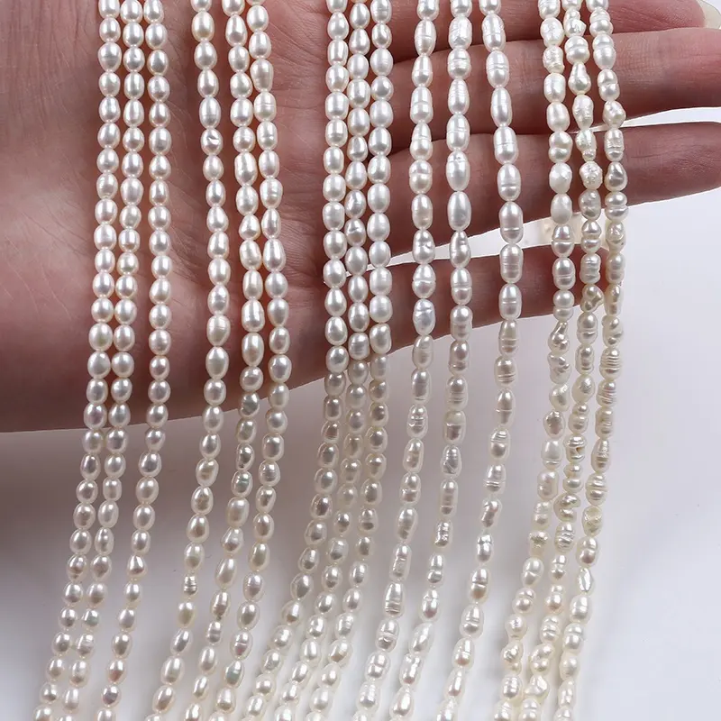 Perla de arroz blanco para fabricación de joyas, hilo de perlas de agua dulce B/A/AA/AAA/AAAA de 3,5-4mm, venta al por mayor