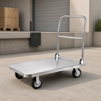 Chariot de manutention pliable en acier inoxydable à une seule plateforme avec roulettes pivotantes flexibles pour entrepôt, dimensions personnalisables