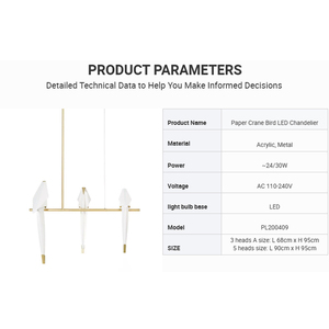 All'ingrosso scultoreo uccello lampadario Origami stile acrilico oro bianco finitura per sala da pranzo moderna di lusso per bambini negozio - Product Image 3