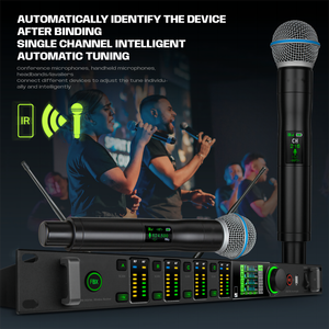 Micrófono inalámbrico, 200 metros, diversidad verdadera, 4 canales, sistema de micrófono de karaoke de escenario FBX anti aullido - Product Image 4
