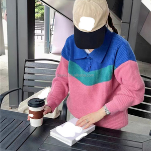 Otoño e Invierno nuevas mujeres contraste Polo cuello contraste punto moda <span class=keywords><strong>hermanas</strong></span> Casual suéter Suelto - Product Image 5