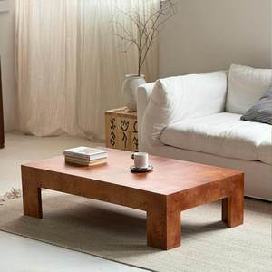 Table basse carrée en bois de ronce brun antique, mobilier contemporain pour hôtel, séjour, table centrale vintage - Product Image 2