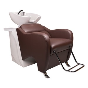 DM Comfortable Backwash Shampoo Station Chair Foldable <b>Footrest</b> <b>Adjustable</b> Ceramic Bowl Modern Wood Frame - Product Image 1