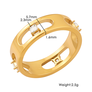 Anello da Donna Impermeabile in Acciaio Inossidabile Placcato Oro 18K di Alta Qualità con Zirconi Cubici Incastonati a Cerchio Completo - Product Image 6