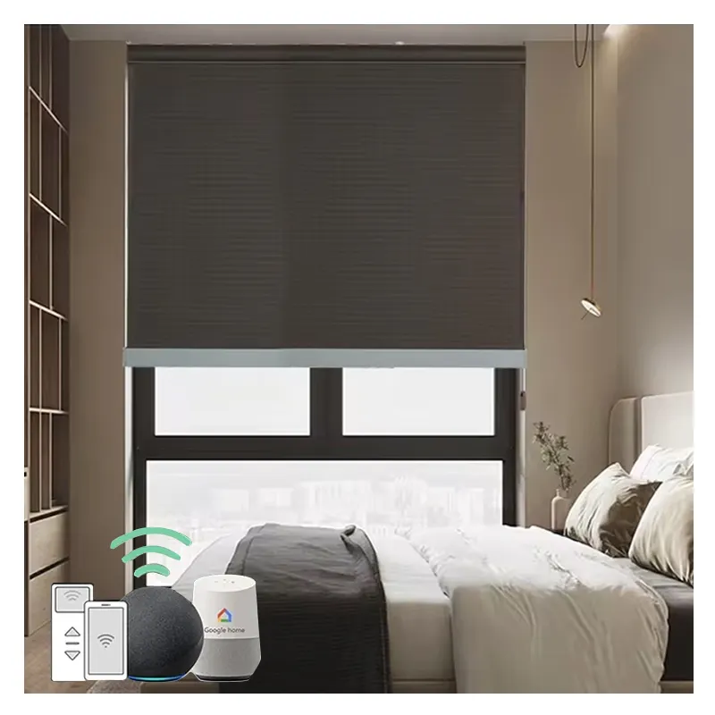 Cortinas de rolo blackout motorizadas com controle remoto inteligente sem fio para janela de trabalho recarregável