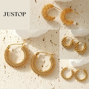 JUSTOP Spot Portfolio Juego de Pendientes de Acero Inoxidable Impermeables, Aros Gruesos, Chapados en Oro de 18K, con Diseño de Nudo, Joyería de Moda de Tendencia, Resistente al Deslustre - Product Image 5