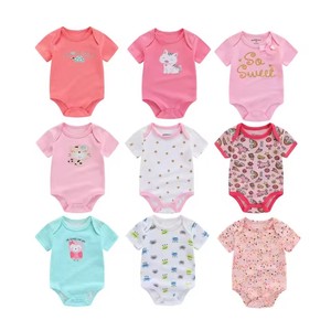 Ropa de bebé de algodón de alta calidad a bajo precio, peleles de manga corta con estampados bonitos y colores suaves para bebés. - Product Image 1