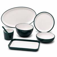 Service de table bicolore vert et blanc 100 % mélamine, vaisselle de qualité alimentaire, assiettes et bols, passe au lave-vaisselle, réutilisable