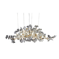 Nouveau design moderne, lustre en verre transparent doré en forme de feuille de Ginkgo, lampe de plafond avec lumières LED blanc chaud pour villa, restaurant, AC