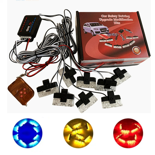 16lights Per Kit Wireless Remote Control Auto Car Warning Light Red Blue Grill Strobe Light