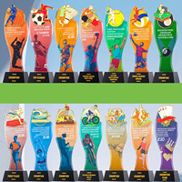 Trophée sportif personnalisé en cristal, imprimé en couleur, gravé, avec base noire, pour les champions de football, de basketball, de badminton et de marathon