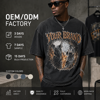 OEM ODM Fabrik Maßgeschneidertes T-Shirt mit Mineralwäsche-Effekt und Rissigem Totenkopf-Design, Übergroß, 250g/m² Gebürstete Baumwolle, Metall-Punk-Stil, Einfarbig