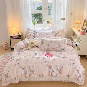 Juego de 4 piezas de estilo princesa, colcha de algodón 100% inspirada en Corea, 1,5 m, 1,8 cama, ropa de cama 100% algodón y colcha recortada de gasa - Product Image 5