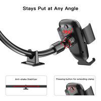 Support de téléphone de voiture C119 à bras flexible long, tête rotative à 360 degrés, base ABS, pour téléphones de 4,5 à 7 pouces, antidérapant, pour une conduite sécurisée