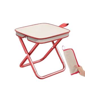 Tabouret pliant portable kaki et rouge, chaise de jardin carrée légère pour l'extérieur, idéal pour le voyage, le camping, la pêche, le train et le métro - Product Image 1