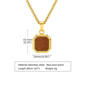 Natural Onyx <strong>Sodalite</strong> Turquoise Stone Jewelry 18K Gold Plated Stainless Steel Women Men Geometric Square Pendant <strong>Necklace</strong> - Product Image 3