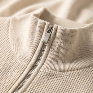 Minimalistische Premium Baumwollmischung Herren Strickjacke Waffelstrick Stehkragen Reißverschluss-Cardigan Urban Casual Pullover - Product Image 4