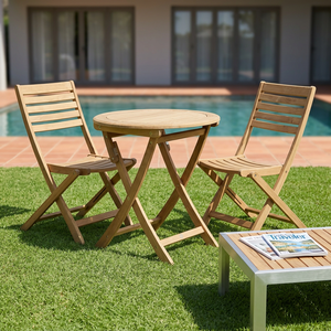 Ensemble de salle à manger de jardin pliable en teck, simple et moderne, pour parc et extérieur - Product Image 1