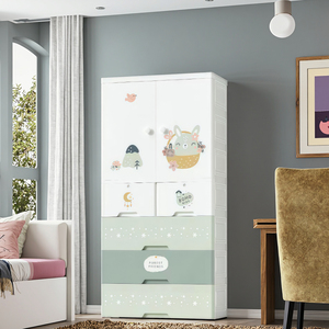 Armoire de Rangement en Plastique pour Vêtements de Bébé, Commode de Chambre d'Enfant à Double <span class=keywords><strong>Porte</strong></span> avec Tiroirs, Motif Lapin de Dessin Animé, 5 Couches - Product Image 1