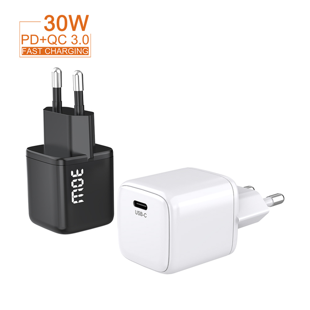 Factory Direct GAN Type C 30W Quick Charge 3.0 Adapter SCP Function EU Plug Wall Charger for iPhone for Xiaomi