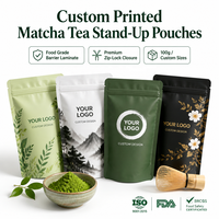 Sachet Doypack Personnalisé pour Matcha, en Aluminium, Anti-Lumière, Anti-Humidité, Refermable avec Fermeture Éclair, Qualité Alimentaire, Tailles Personnalisées