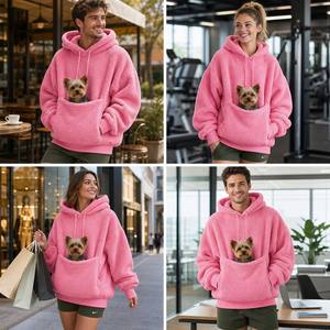 Custom Embroidery Logo Cream Oversized Pet Carrier <strong>Hoodie</strong> with Large Pouch Heavyweight Beige Pullover for Carrying Cats - Product Image 6