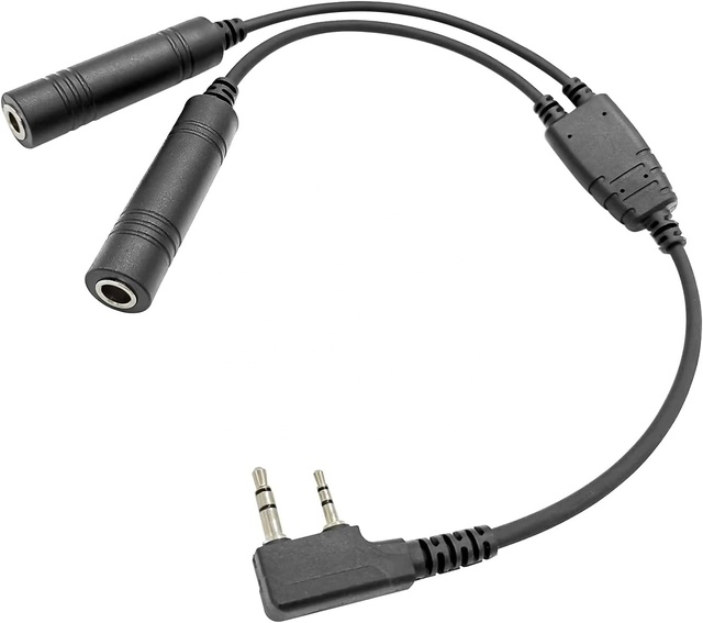 U174 Civilian Helicopter Headset Adapter GA Headphone Connector Cable with Dual Sockets for Kenwood Baofeng UV-5R