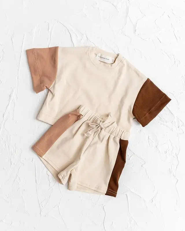 Custom Baby Kids Three Shades set t-shirt e pantaloncini oversize ragazzi ragazze Unisex Cotton Stitching Color Blocks 2 pezzi